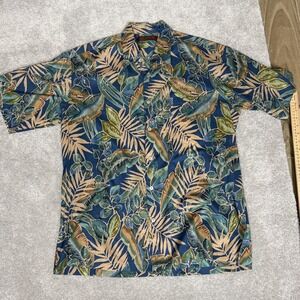 Tori Richard Shirt Mens Medium Blue Tropical Leaf Aloha Hawaiian Button Front